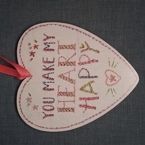 Heart Wall Hanging Art You Make My Heart Happy Wood Ribbon Hanger **As Is
